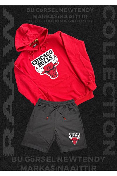 Minikelya Chicago Bulls Men's Oversize Hooded Shorts Set (Nba Set of 2)