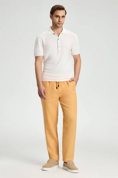 Hemington Linen Cotton Blend Off White Pattern Knitwear Polo