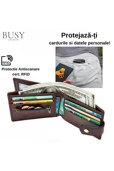 Busy Lady&Gentleman Brouiage men's wallet, genuine leather, RFID blocking, multiple compartments, photo, ID card, brown