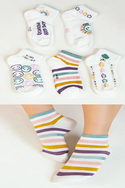 Esinti 5 Pairs Women's Ankle Length Pastel Colored Rainbow Booties Socks Set 5 Pieces