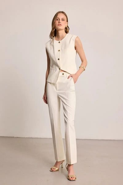 Gusto Pipe Leg Linen Blend Trousers - Ecru
