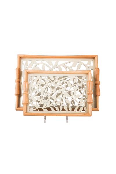 Dania Set of 2 wooden plates and trays with a decorative base and a transparent acrylic layer, size (33*23)(41*29) cm
