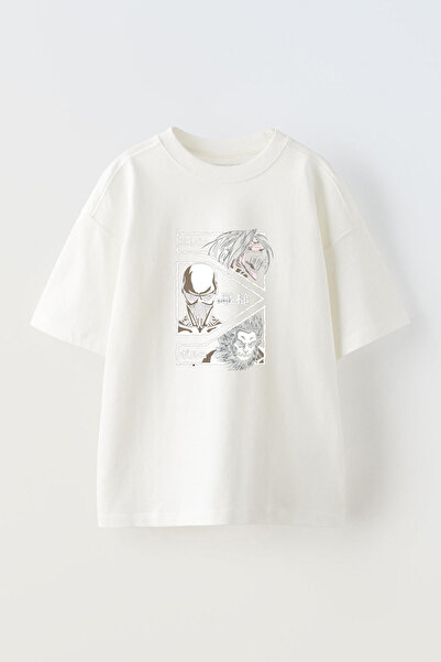 Anetos Μπλουζάκι Shingeki No Kyojin Pre με τύπωμα Cotton White oversized