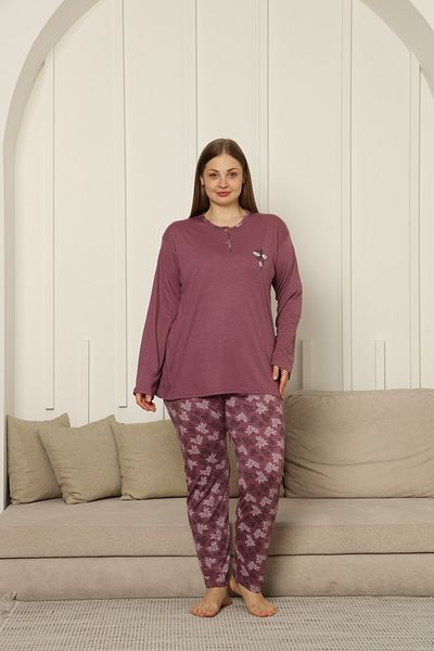 TAMPAP Viscose Fabric Women's Plus Size Long Sleeve Pajama Set