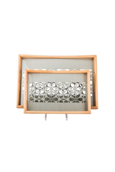 Dania Set of 2 wooden plates and trays with a decorative base and a transparent acrylic layer, size (33*23)(41*29) cm