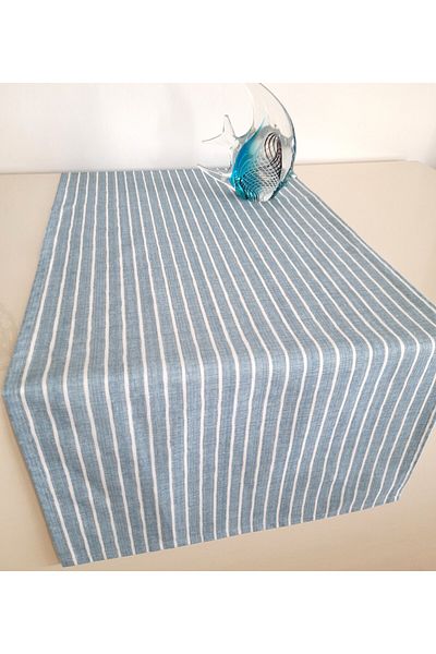 Fabric by Gülçin Koton Βαμβακερό ύφασμα Cloud Blue Line Runner