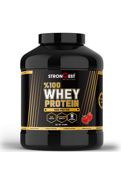 STRONGEST Whey Protein 2400Gr 80 Servings Strawberry Flavored 100% Protein Powder
