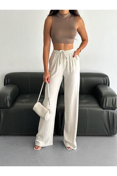 fiolin Soft Textured Loose Cut Linen Trousers