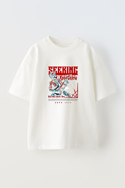 Anetos Seeking Attention Tricou din bumbac alb cu imprimeu supradimensionat