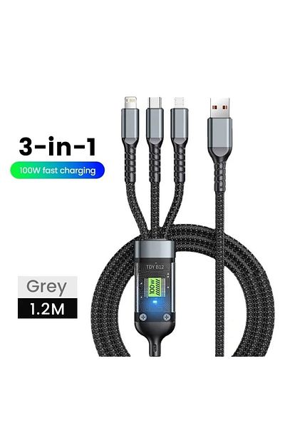 Choice 1.2m black 3 in 1 100W Fast Charging Cable USB Type C Cable For iPhone Realme Samsung Huawei 50 pro