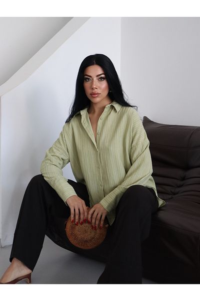 Fashionbox раирана текстурирана риза със свободна кройка