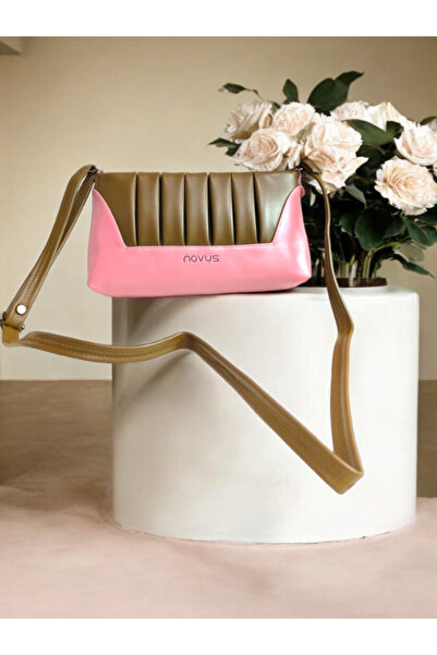 NOVUS Strap Design Soft Leather Underarm Bag, Pink/Brown