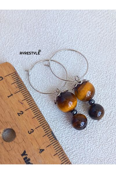 ayrestyle حلق متدلي فضي اللون مع عين النمر وحجر العقيق للنساء أنيق