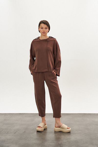 Mevra Front Stitched Modal Trousers Brown