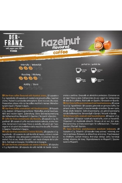 Der-Franz Capsule cafea Der-Franz Hazelnut, compatibile Nespresso, 10 Capsule, 50g