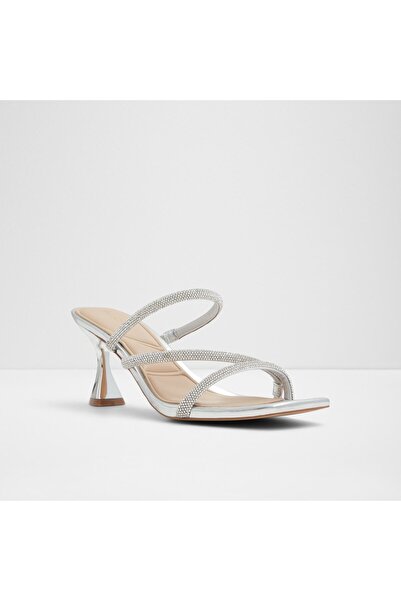 Aldo Jewella - Papuci cu toc fără șireturi din textil argintiu pentru femei