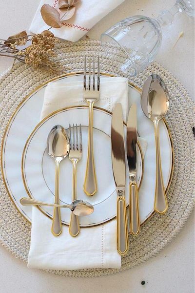 MSWISHŞEYMAÇETİN Solingen Ayasofya Satin Gold 42 Piece Cutlery Set