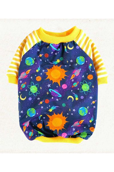PATİBÖR Yellow Space Printed Dog T-Shirt
