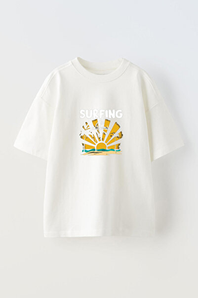 Anetos تي شيرت أبيض كبير الحجم من القطن مطبوع عليه نظارات ركوب الأمواج