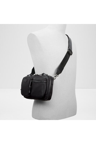 Aldo Rherif - Men's Textile Black Top Zipper Closure Small Size Crossbody Bag