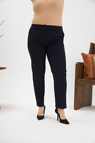 RMG Navy Blue Large Size Mini Slit Elastic Waist Pants