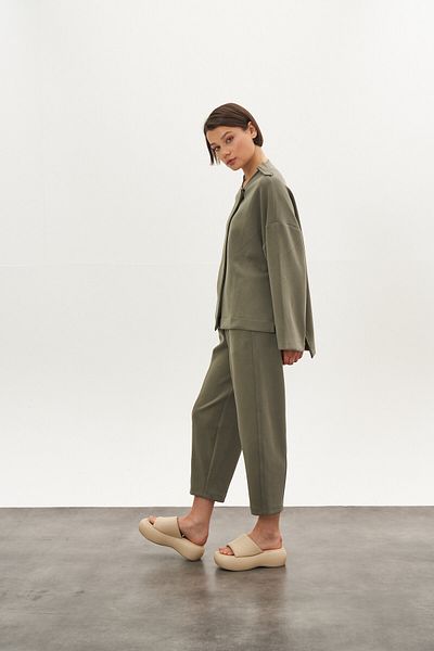 Mevra Front Stitched Modal Trousers Khaki