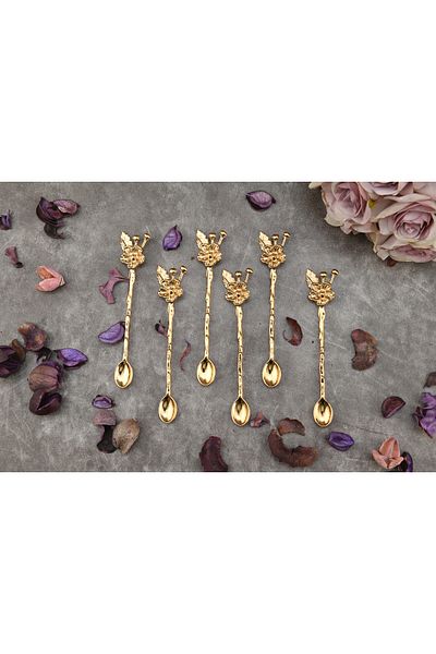 HELVACIOĞLU AKSESUAR Set of 6 Zamak Floral Teaspoon Gold