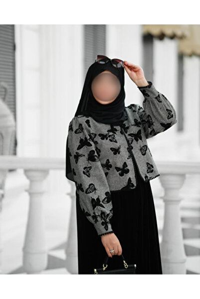 Moda Saden Kelebek desenli elbise ve ceket takımı