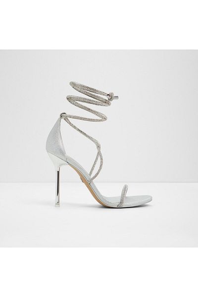 Aldo Caladonia - Women's Faux Leather Silver Thin Heel Lace-Up Heeled Sandals