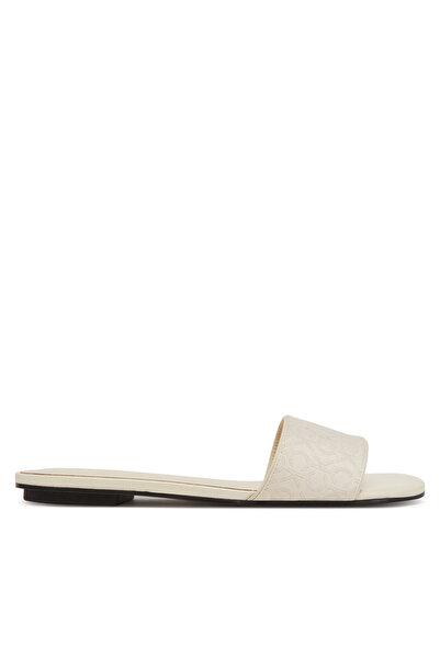 Calvin Klein Kadın CK Monogram Logolu Rahat ve Düz Taban Bej Terlik HW0HW02388-AEO