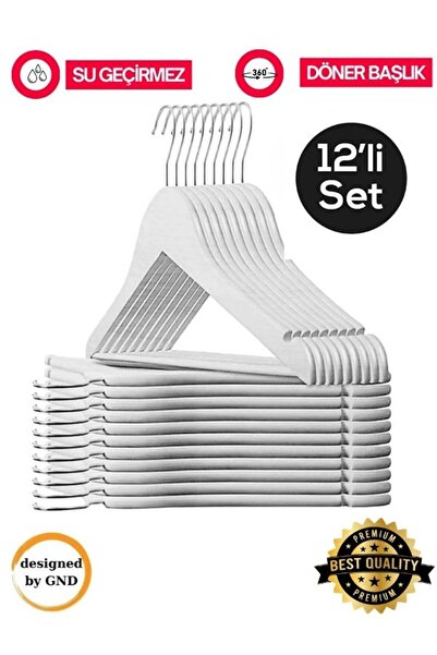 Hausgarten 12 Adet Ahşap Görünümlü Plastik Kıyafet Ve Elbise Askısı Beyaz