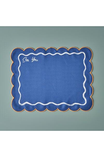 Bella Maison Marine Pamuklu Scallop Kenar Amerikan servis Mavi (35x45 cm)