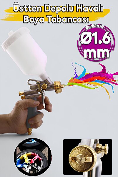 Badem10 1.6 mm Havalı Boya Püskürtme Tabancası Üstten Depolu 600 ml Uçlu Meta...