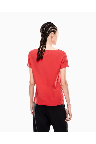 EA7 Women's Crew Neck Ea7 Text Detail Short Sleeve Tight Red T-Shirt 7W000184 Af10373-U5061