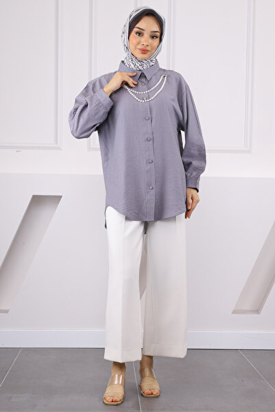 İmajButik Gray Pearl Pendant Shirt