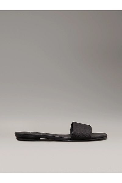 Calvin Klein Women's Ck Monogram Logo Comfortable and Flat Sole Black Slippers Hw0Hw02388-Beh