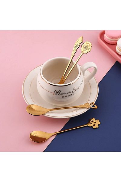 Qerhome 6-Piece Golden Bloom Series 6-Piece Teaspoon Leaf Model