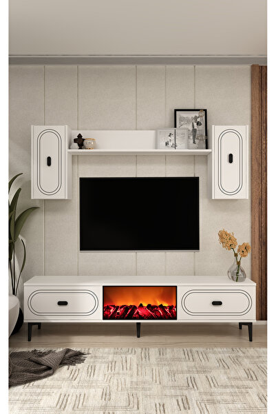 cantek dizayn WENYCT ŞÖMİNELİ (A) TV ÜNİTESİ TAKIMI BEYAZ-BEYAZ