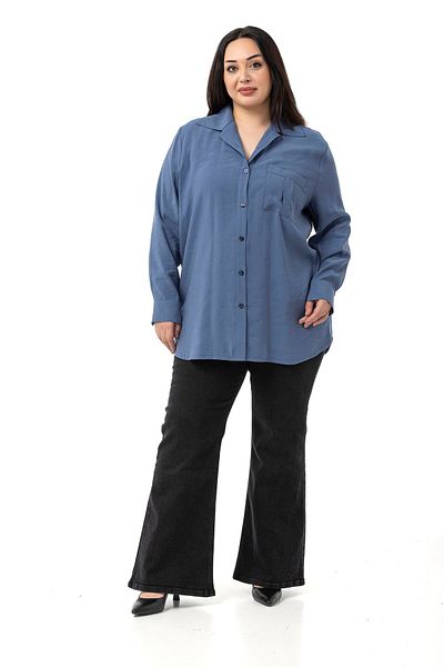 DISENTIS MODEST Large Size Indigo Shirt with One Pocket on the Chest