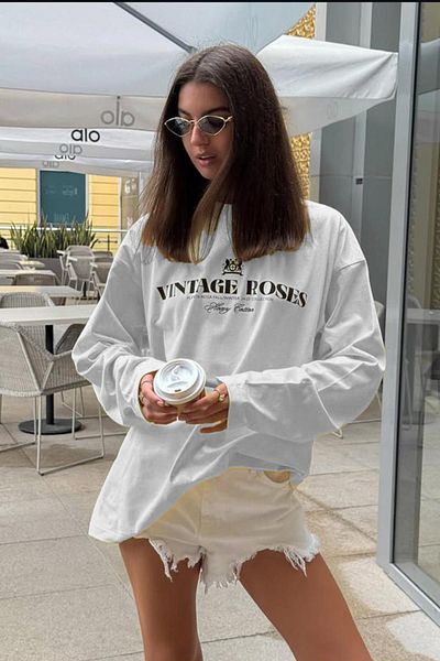 Madmext White 100% Cotton Printed Long Sleeve T-Shirt Mg2451