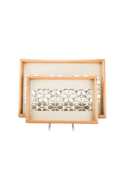 Dania Set of 2 wooden plates and trays with a decorative base and a transparent acrylic layer, size (33*23)(41*29) cm