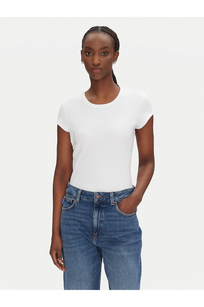 BOSS Kadın Bisiklet Yaka Sırt Dekolte Detay Slim Fit Pamuklu Kısa kol Beyaz T-Shirt 50536871-100