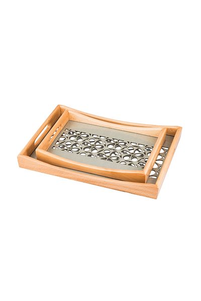 Dania Set of 2 wooden plates and trays with a decorative base and a transparent acrylic layer, size (33*23)(41*29) cm
