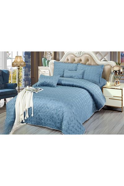 CHIRASO Set Cuvertura CHIRASO Catifea, 5 Piese, Cuvertura 220 x 240 cm, 4 Fete Perna, albastru deschis