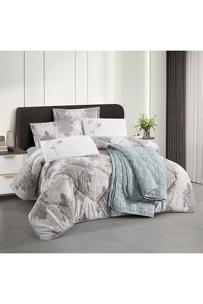Q LAND Balqis Summer Double Quilt Set, 7 Pieces, Sky Blue