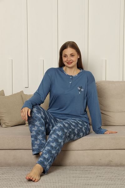 TAMPAP Viscose Fabric Women's Plus Size Long Sleeve Pajama Set