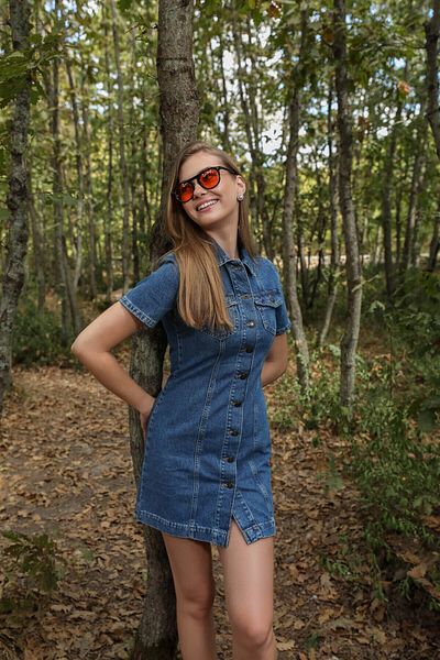 BANNY JEANS Κοντομάνικο μπλέ τζιν φόρεμα με κουμπιά μπροστά
