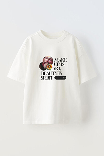 Anetos Tricou Beauty Is Spirit Front B cu imprimeu Cotton White O supradimens...