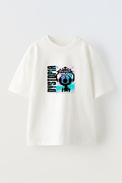 Anetos Tricou Dystopia Pypop Game Pre cu imprimeu Cotton White supradimensionat