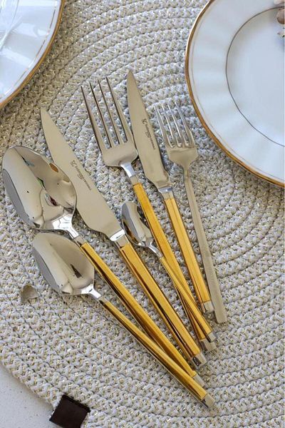 MSWISHŞEYMAÇETİN Solingen Chiragan Gold 42 Piece Cutlery Set